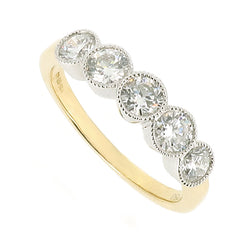 Rubover set diamond five stone ring in 18ct gold, 1.00ct