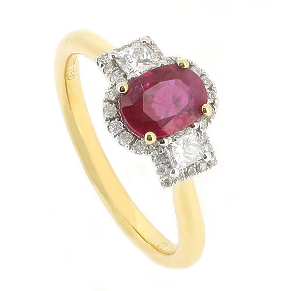 Ruby and diamond cluster ring in 18ct gold