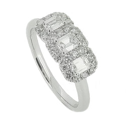 Emerald cut diamond triple halo cluster ring in platinum, 0.77ct