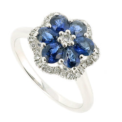 Sapphire and diamond floral cluster ring in 18ct white gold
