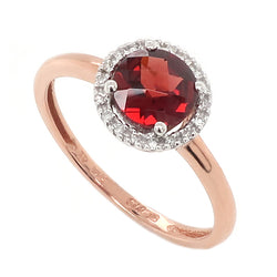 Garnet and diamond halo cluster ring in 9ct rose gold