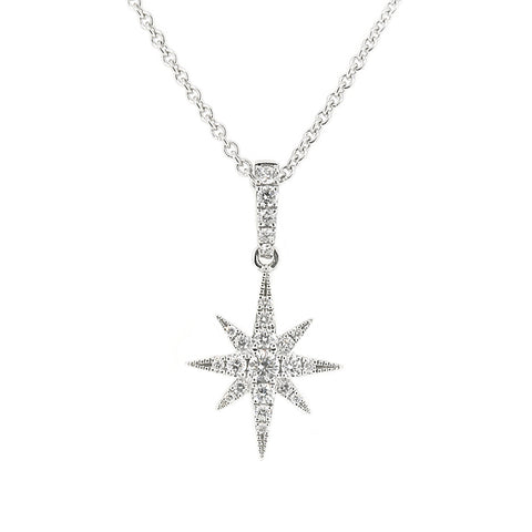 Diamond star pendant and chain in 18ct white gold, 0.23ct