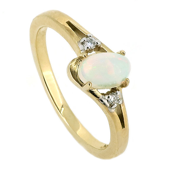 Opal and diamond three stone ring in 9ct gold