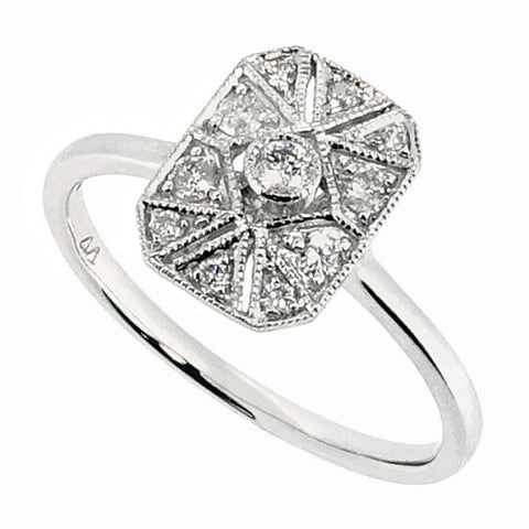 Diamond octagonal cluster ring in platinum, 0.18ct