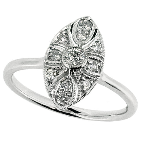 Diamond marquise shaped cluster ring in platinum, 0.20ct