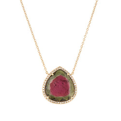 Watermelon tourmaline and diamond necklace in 18ct rose gold