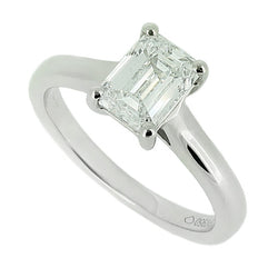 Lab-grown emerald cut diamond solitaire ring in platinum, 1.00ct
