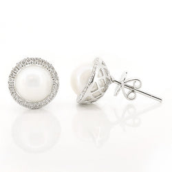 Akoya pearl and diamond cluster earrings in 18ct white gold