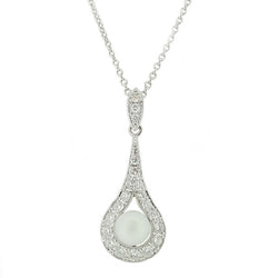 Cultured pearl and diamond pendant and chain in 18ct white gold