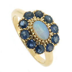 Opal and Sapphire cluster ring in 9ct gold