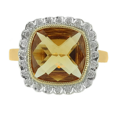 Citrine and diamond cluster ring in 9ct gold