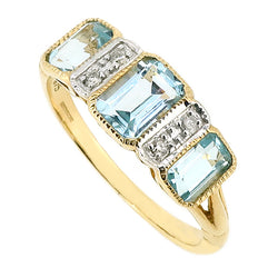 Aquamarine and diamond ring in 9ct gold