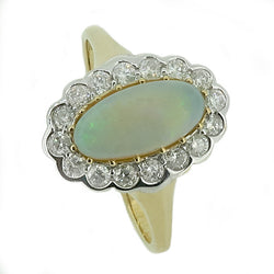 Opal and diamond cluster ring in 9ct gold