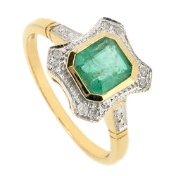 Emerald and Diamond Cluster ring in 9ct gold