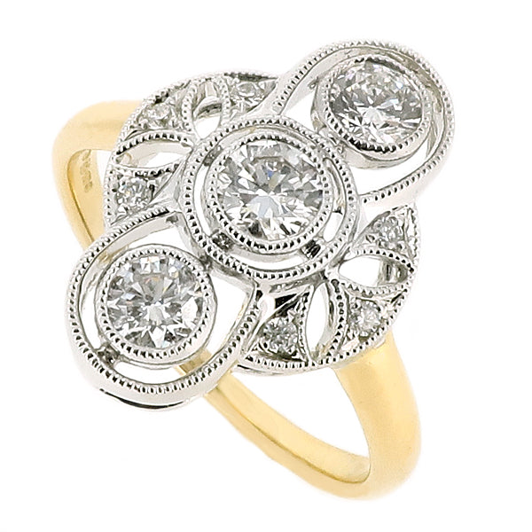 Diamond 'deco-style' cluster ring in 18ct gold, 0.58ct
