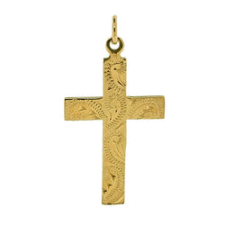 Patterned cross pendant in 9ct yellow gold