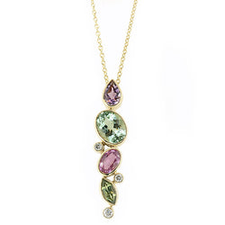 Multi-gemstone drop pendant and chain in 9ct gold