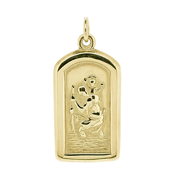 Arch-shaped St Christopher pendant in 9ct yellow gold
