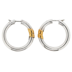 Round creole earrings in 9ct white gold with yellow gold detail