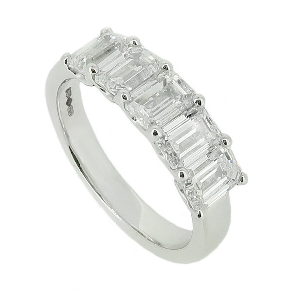 Lab grown emerald cut diamond five stone ring in platinum, 2.00ct