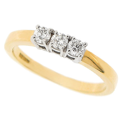 Brilliant cut diamond three stone ring in 18ct gold