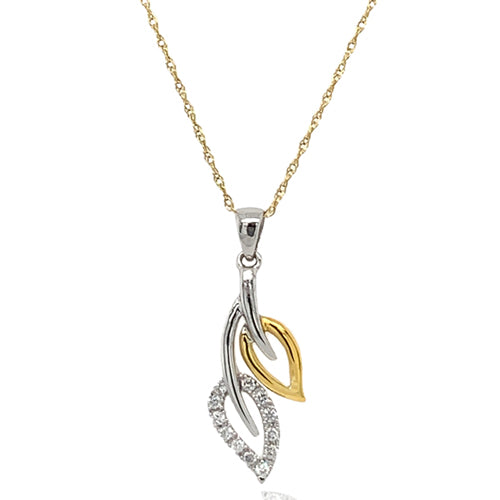 Diamond leaf pendant and chain in 9ct yellow and white gold