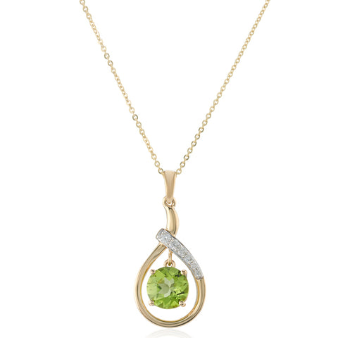 Peridot and diamond pendant and chain in 9ct gold