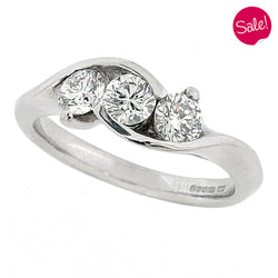 Diamond crossover three stone ring in 18ct white gold, 0.75ct
