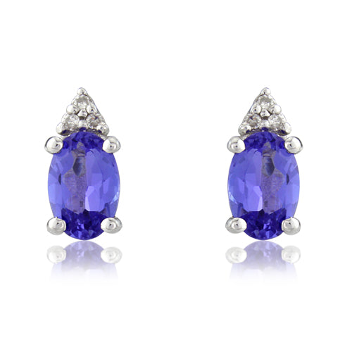 Tanzanite and diamond earrings in 9ct white gold
