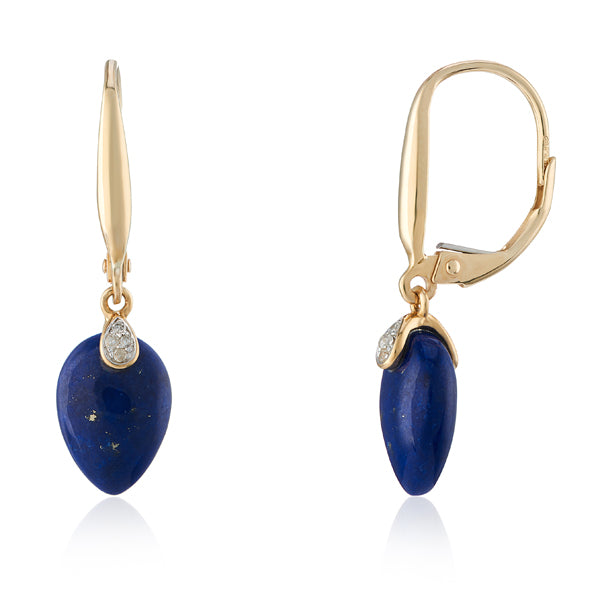 Lapis lazuli and diamond drop earrings in 9ct gold