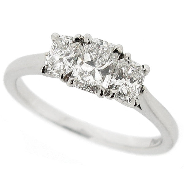 Phoenix cut diamond three stone ring in platinum, 0.86ct