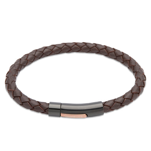 Dark brown leather bracelet with IP plated stainless steel clasp