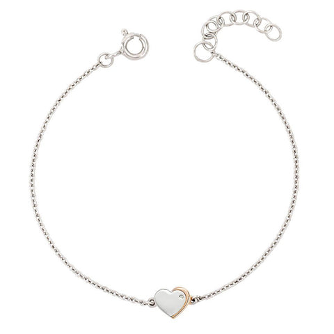Diamond set heart bracelet in silver with rose gold plating