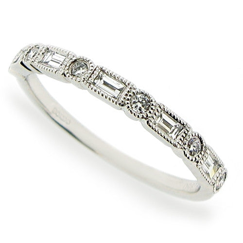 Ring - Baguette and brilliant cut diamond set wedding band in platinum  - PA Jewellery