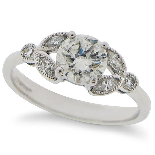 Ring - Brilliant & marquise cut Diamond ring in platinum, 0.98ct  - PA Jewellery