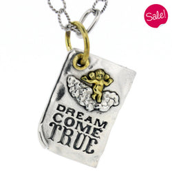 'Dream Come True' pendant and freshwater pearl chain in silver and brass