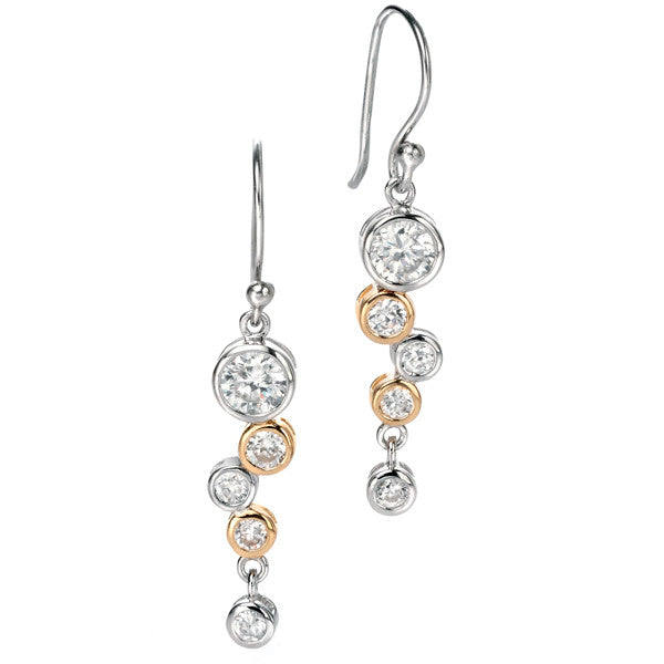 Earrings - 'Bianca' drop earrings in silver with gold plate CZ  - PA Jewellery