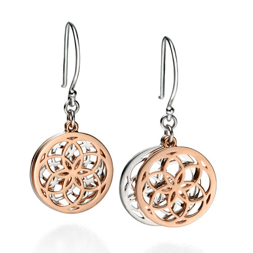 Cut-out detail drop earrings in silver with rose gold plating