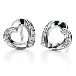 Cubic zirconia heart shape stud earrings in silver