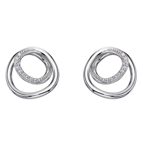 Cubic zirconia twisted circle earrings in silver