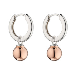 Hoop earring with ball detail in silver with rose gold plating