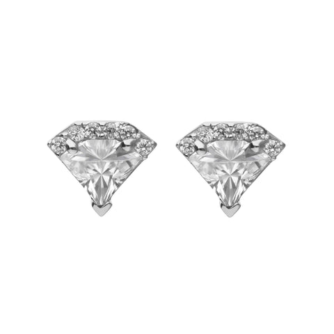 Cubic zirconia diamond shape stud earrings in silver
