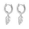 Leaf drop 'huggie' hoop earrings in silver