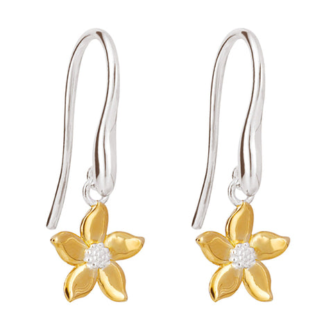Flower drop earrings in silver with gold plating