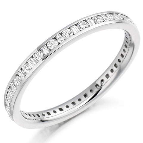 Ring - Round brilliant and baguette cut diamond channel set full eternity ring, 0.50ct  - PA Jewellery