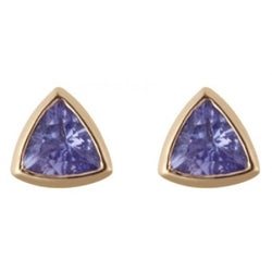 Tanzanite triangular rubover set stud earrings in 9ct gold