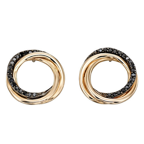 Black diamond circle earrings in 9ct gold