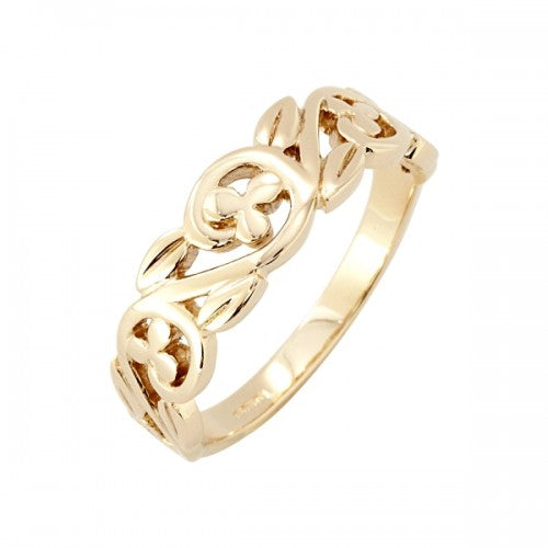 Floral swirl band ring in 9ct gold