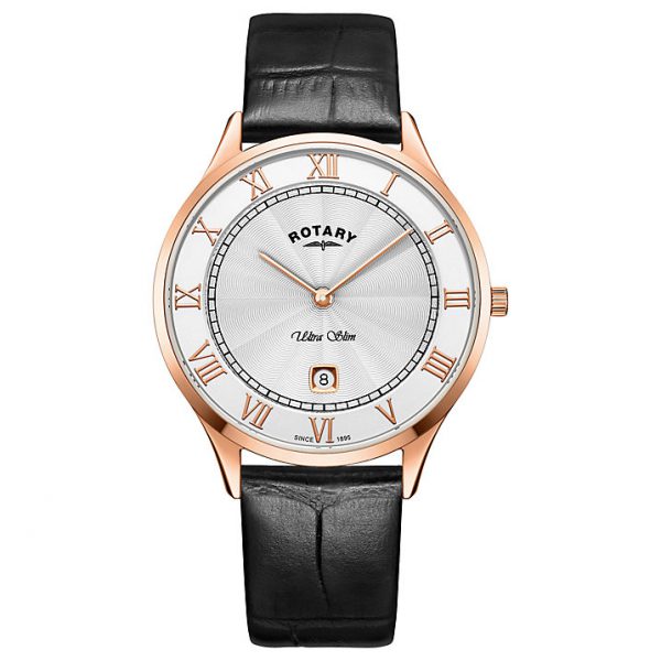 Rotary Ultra Slim in rose PVD plated stainless steel on leather GS08304/01