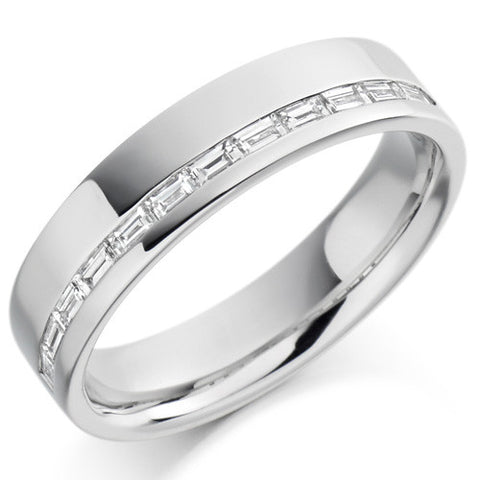 Ring - Baguette cut diamond offset channel half eternity ring, 0.30ct  - PA Jewellery
